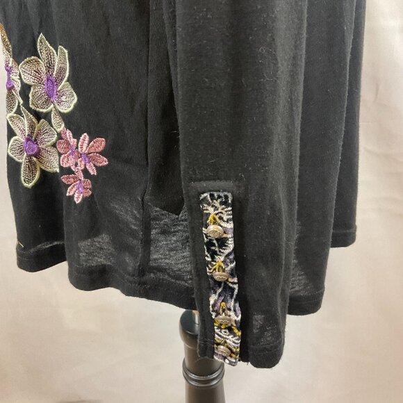 Aratta Silent Gourney Top XL Black Embroidered Purple Green Blue Floral - Picture 8 of 13